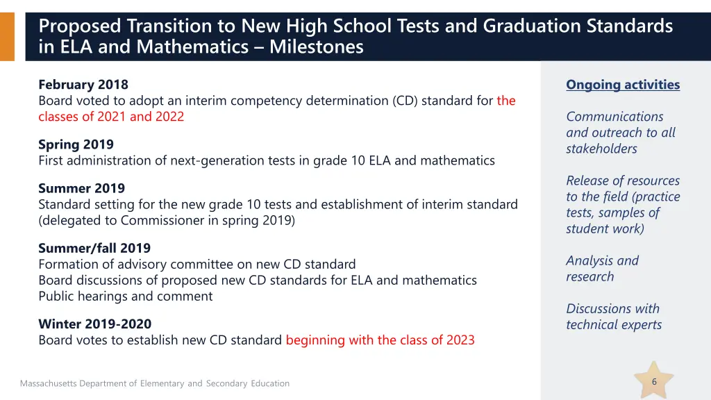 proposed transition to new high school tests