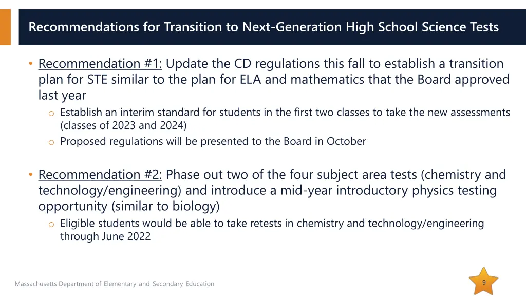 recommendations for transition to next generation