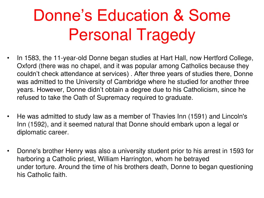 donne s education some personal tragedy