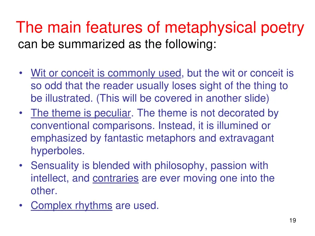 the main features of metaphysical poetry