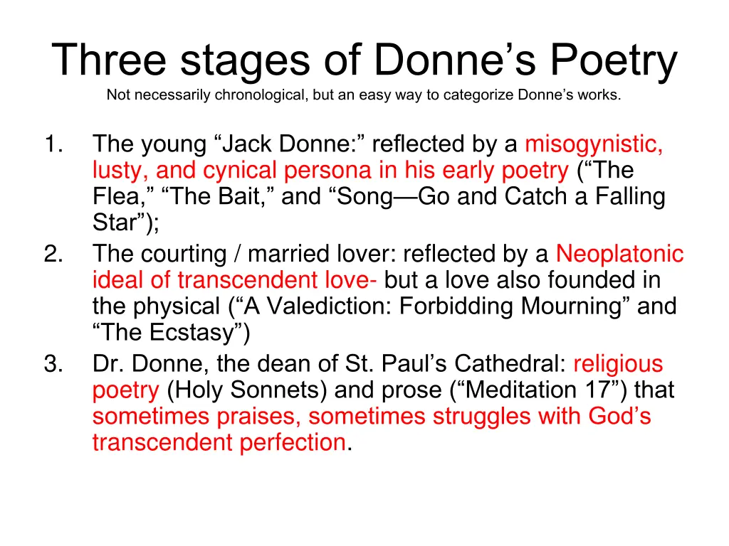 three stages of donne s poetry not necessarily