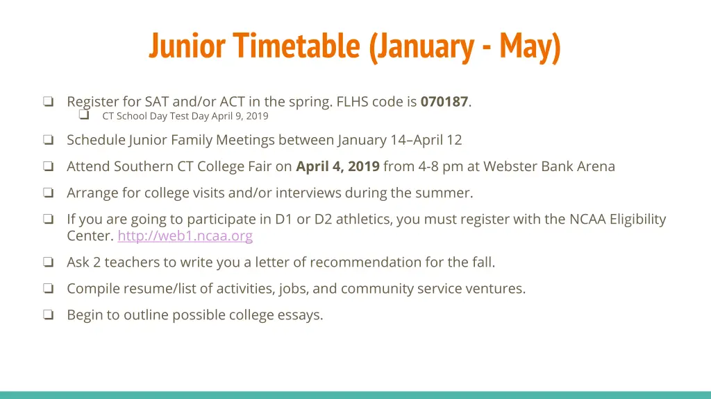 junior timetable january may