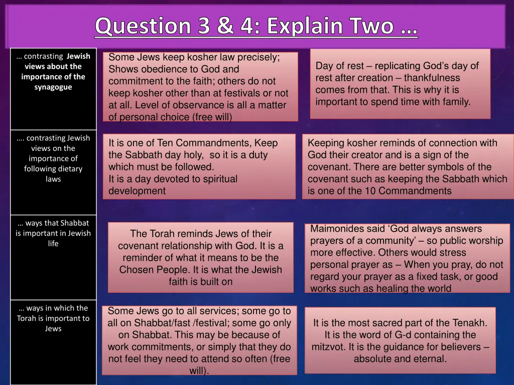 question 3 4 explain two match up question