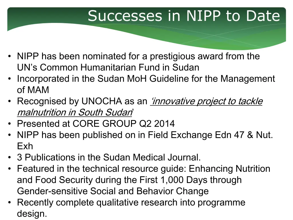 successes in nipp to date