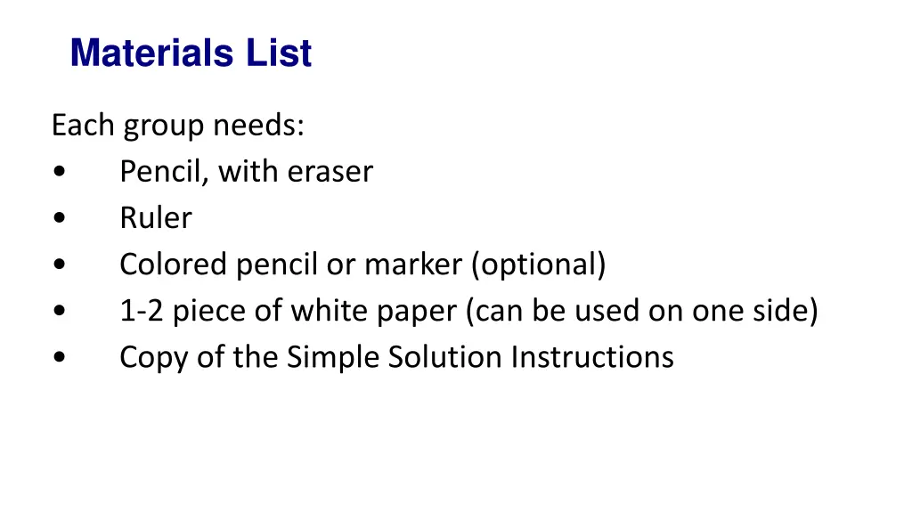 materials list