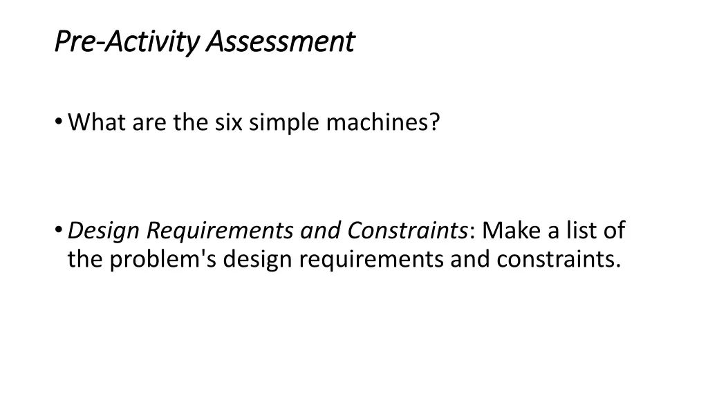 pre pre activity assessment activity assessment