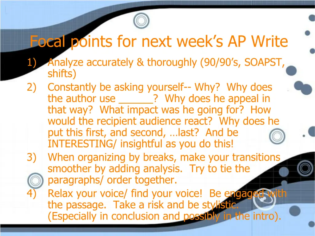 focal points for next week s ap write 1 analyze