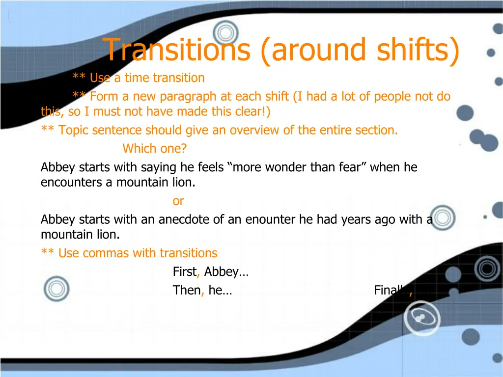 transitions around shifts use a time transition