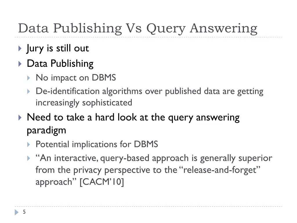 data publishing vs query answering