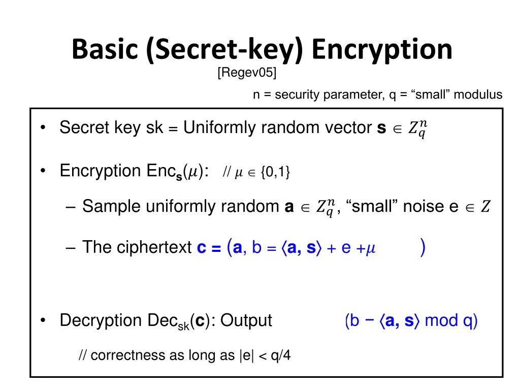 basic secret key encryption regev05