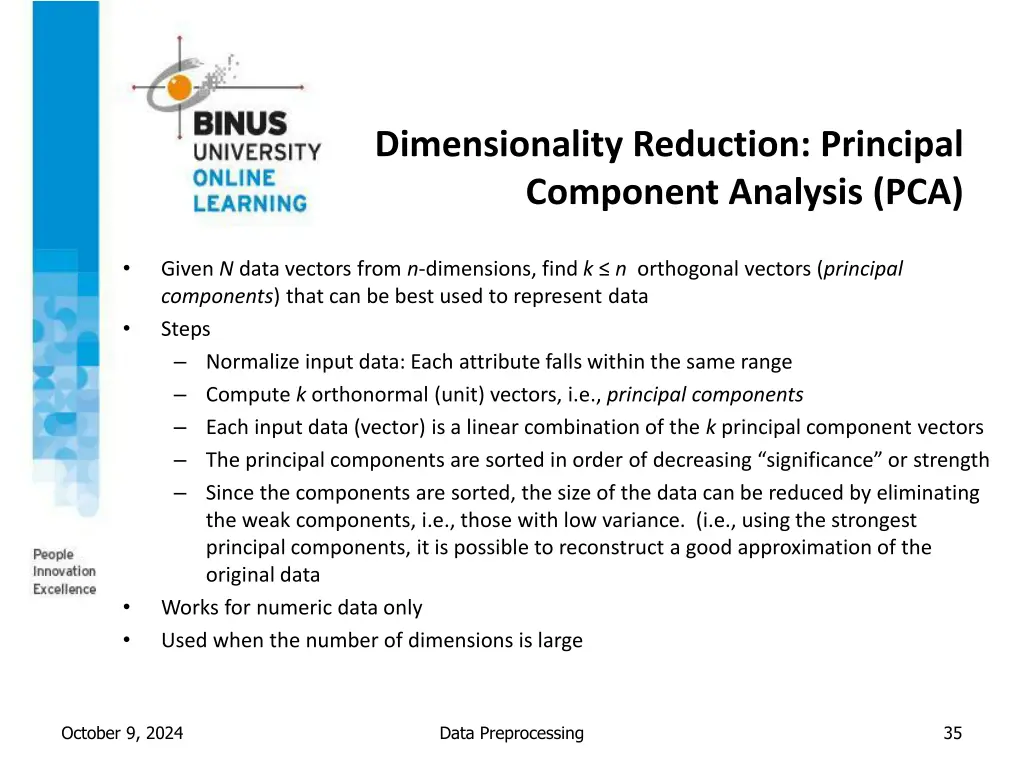 dimensionality reduction principal component