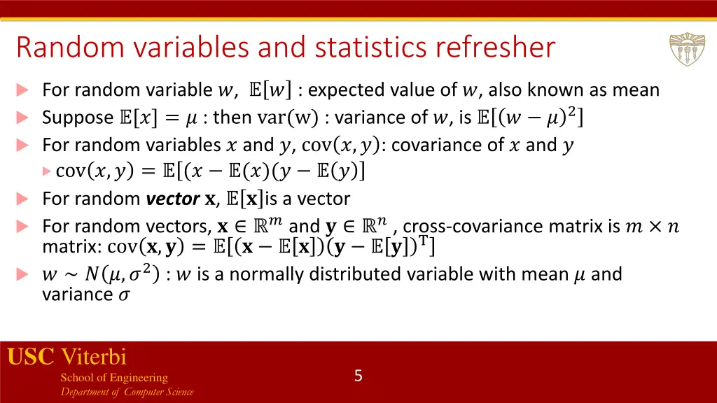 random variables and statistics refresher