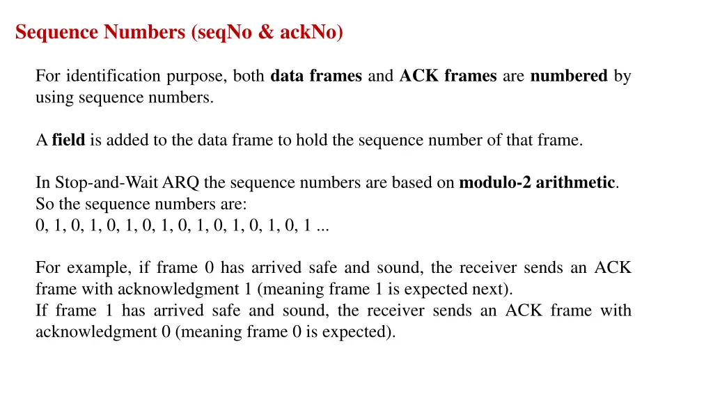 sequence numbers seqno ackno