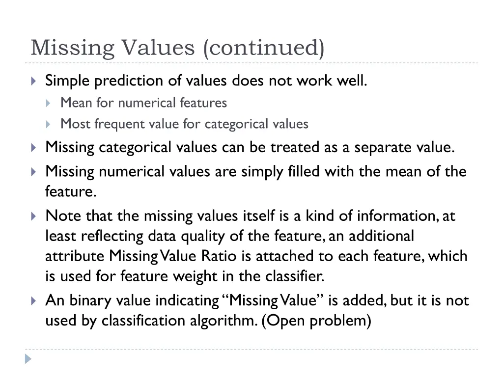 missing values continued