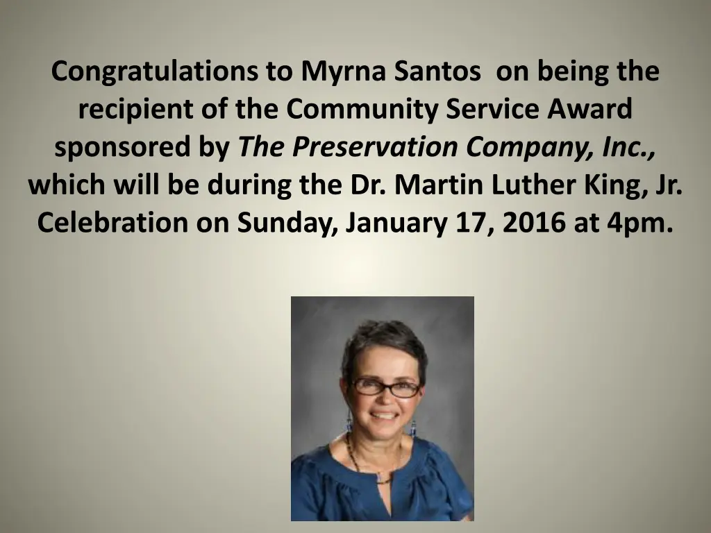 congratulations to myrna santos on being