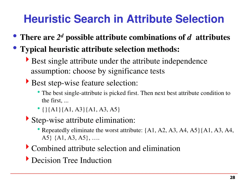 heuristic search in attribute selection