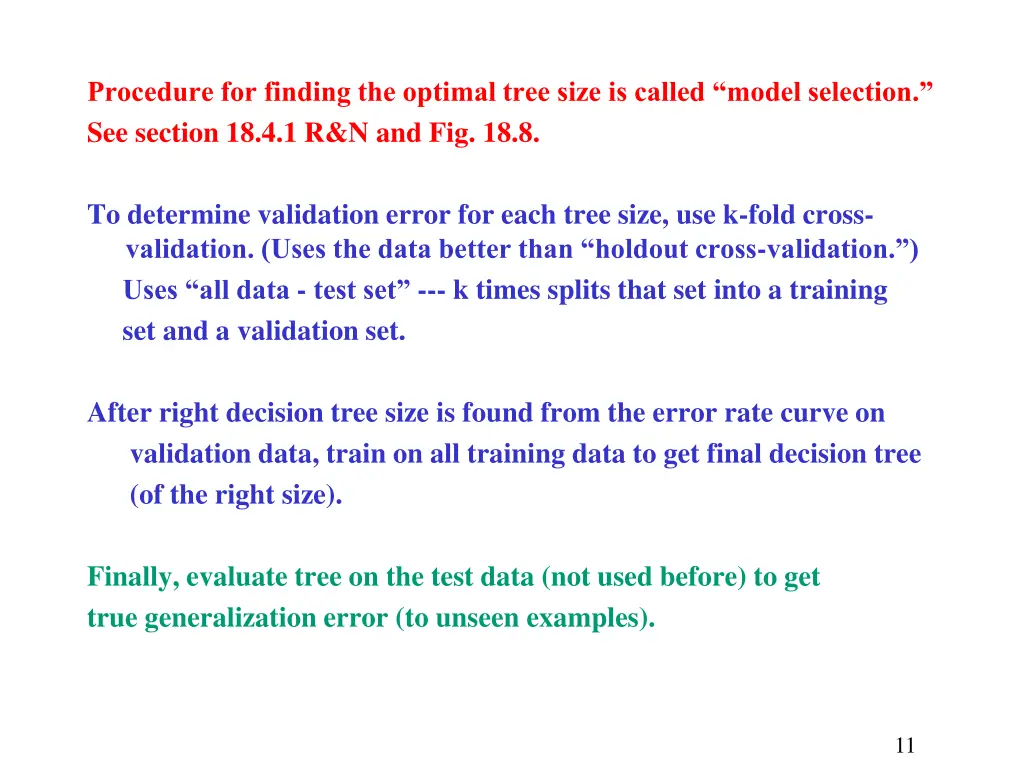 procedure for finding the optimal tree size