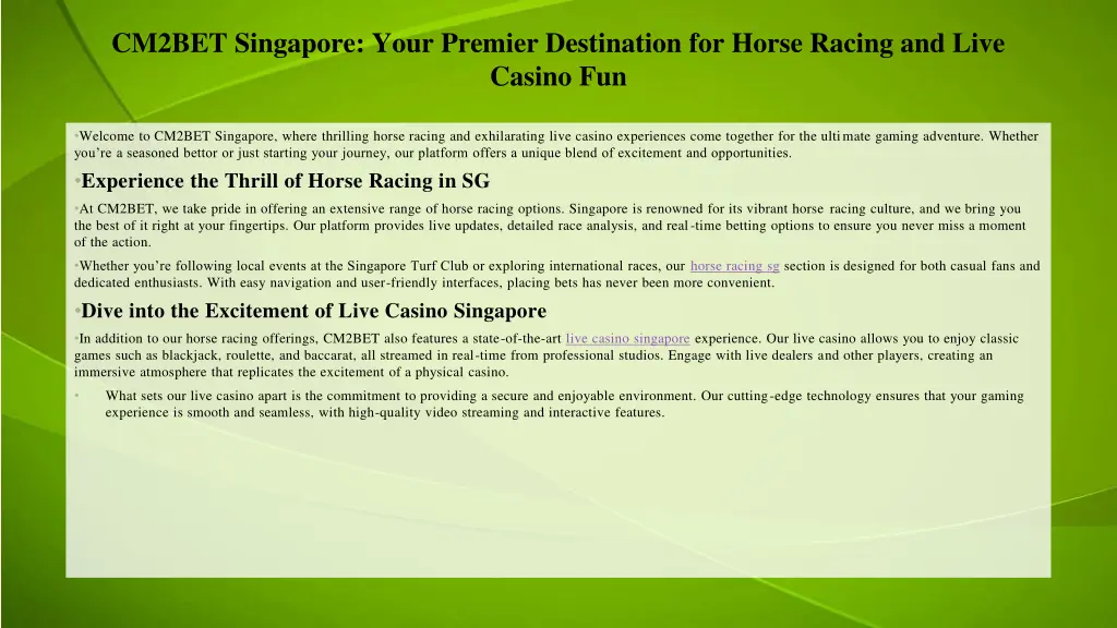 cm2bet singapore your premier destination