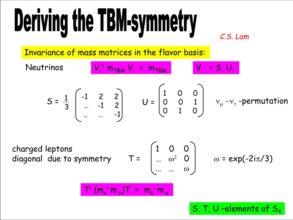 deriving the tbm symmetry