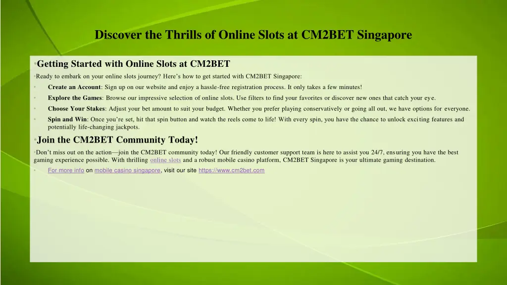 discover the thrills of online slots at cm2bet 1