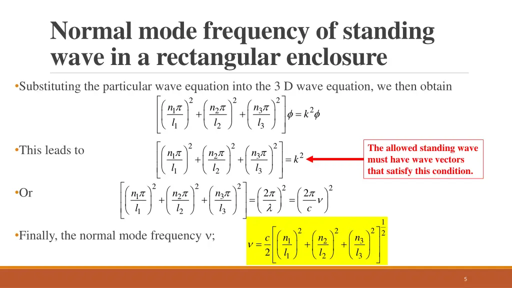 normal mode frequency of standing wave