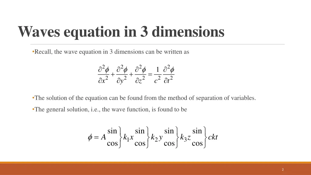 waves equation in 3 dimensions