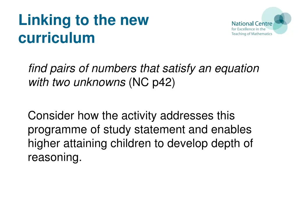 linking to the new curriculum