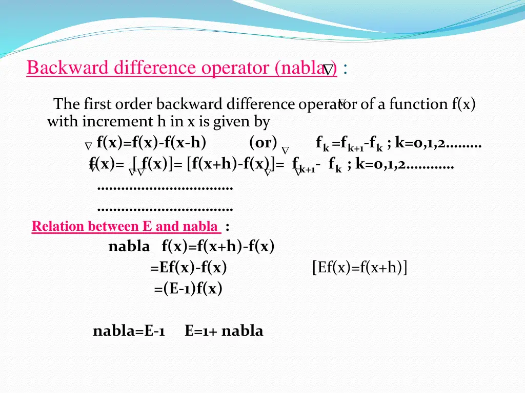 backward difference operator nabla