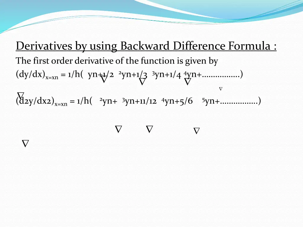 derivatives by using backward difference formula