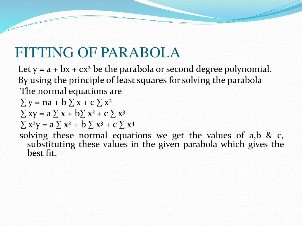 fitting of parabola lety