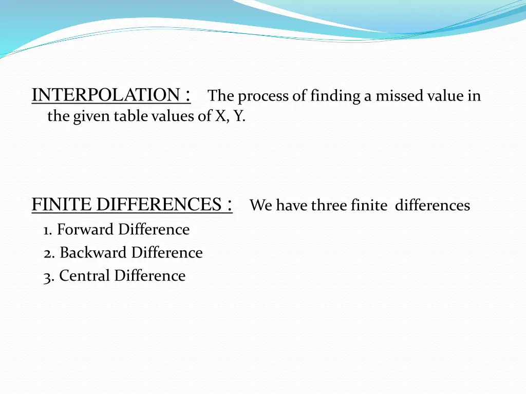 interpolation the given table values of x y