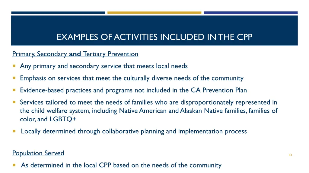 examples of activities included in the cpp