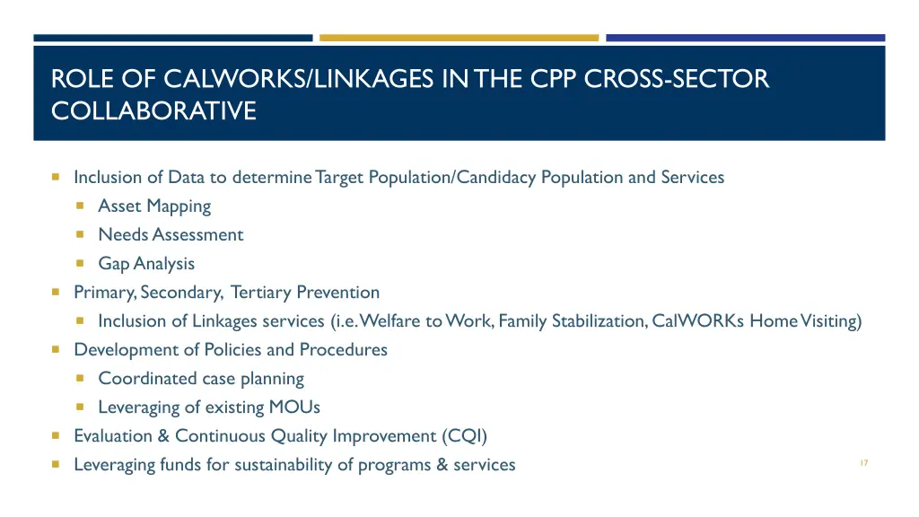 role of calworks linkages in the cpp cross sector