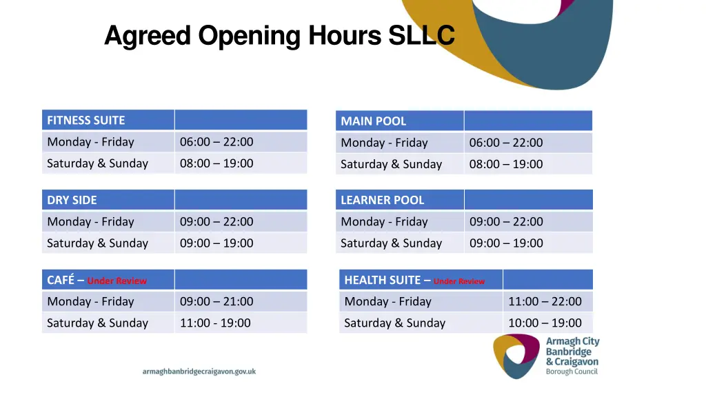 agreed opening hours sllc