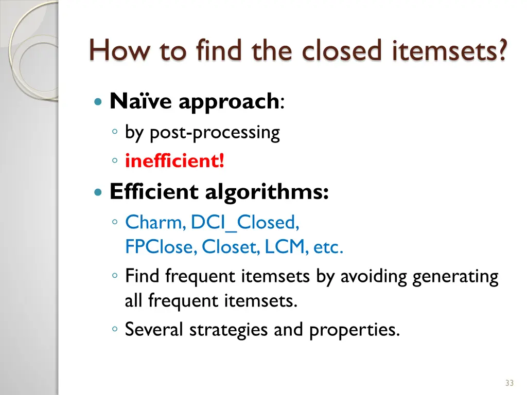 how to find the closed itemsets