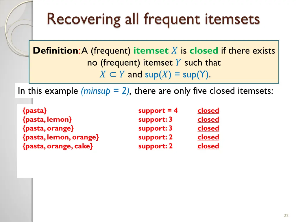 recovering all frequent itemsets 1