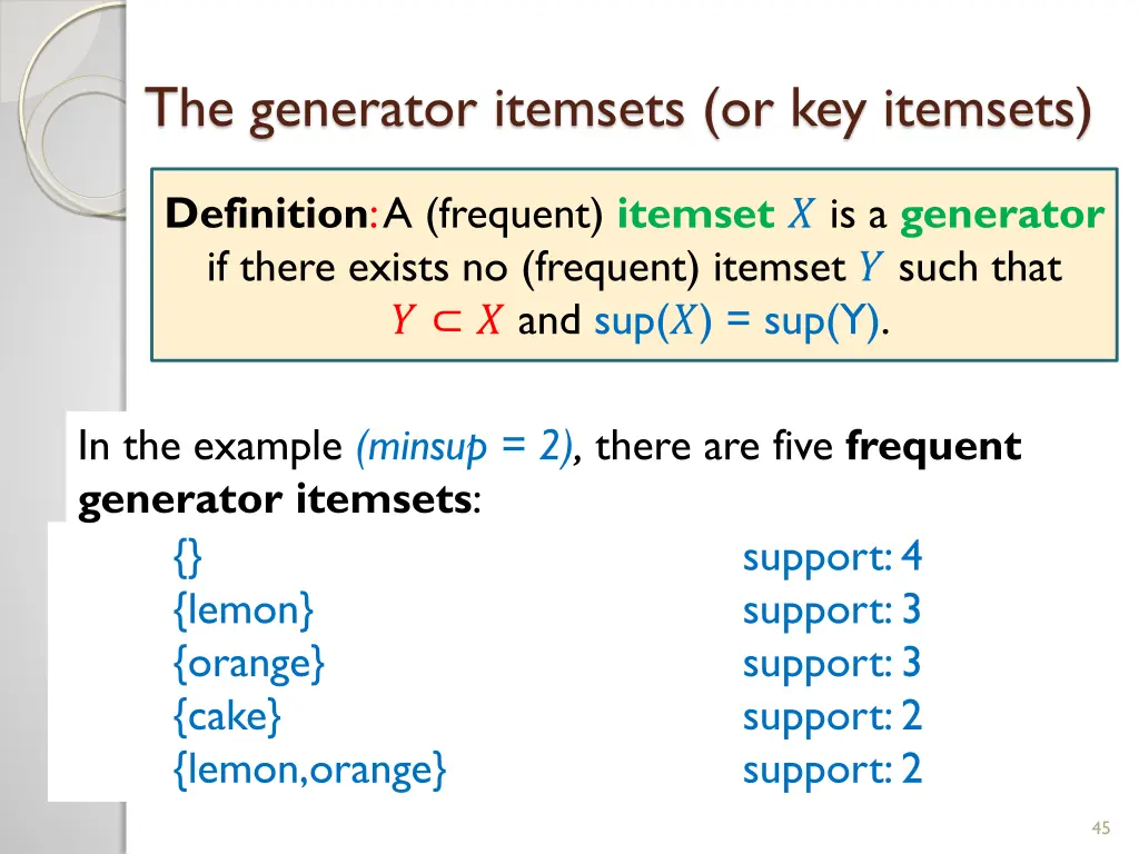 the generator itemsets or key itemsets 1