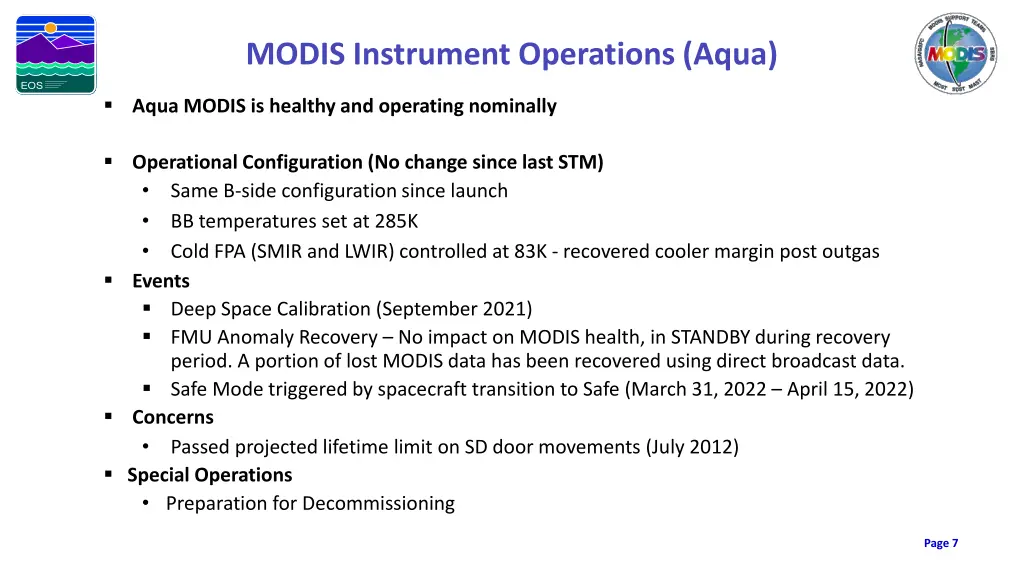 modis instrument operations aqua