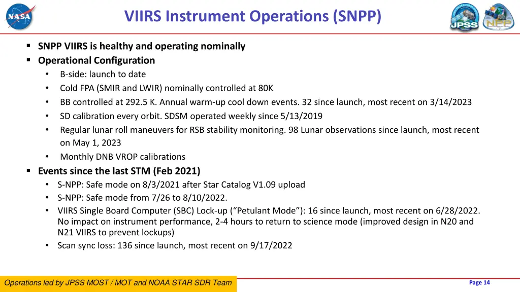 viirs instrument operations snpp