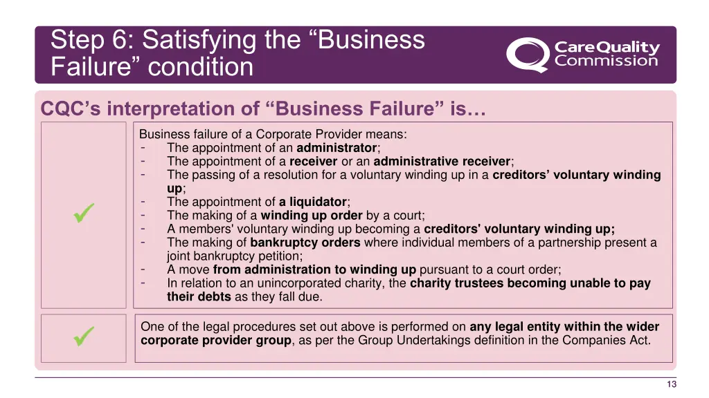 step 6 satisfying the business failure condition