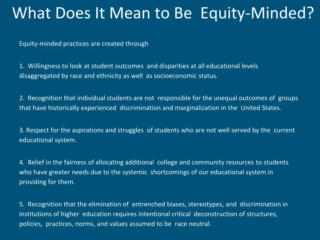 what does it mean to be equity minded