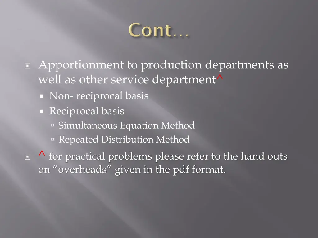 apportionment to production departments as well