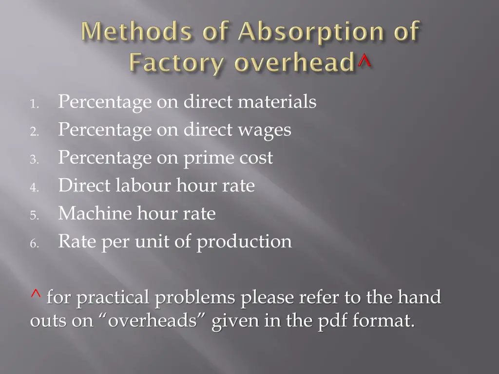 percentage on direct materials percentage