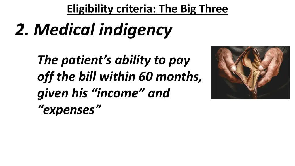 eligibility criteria the big three 2 medical