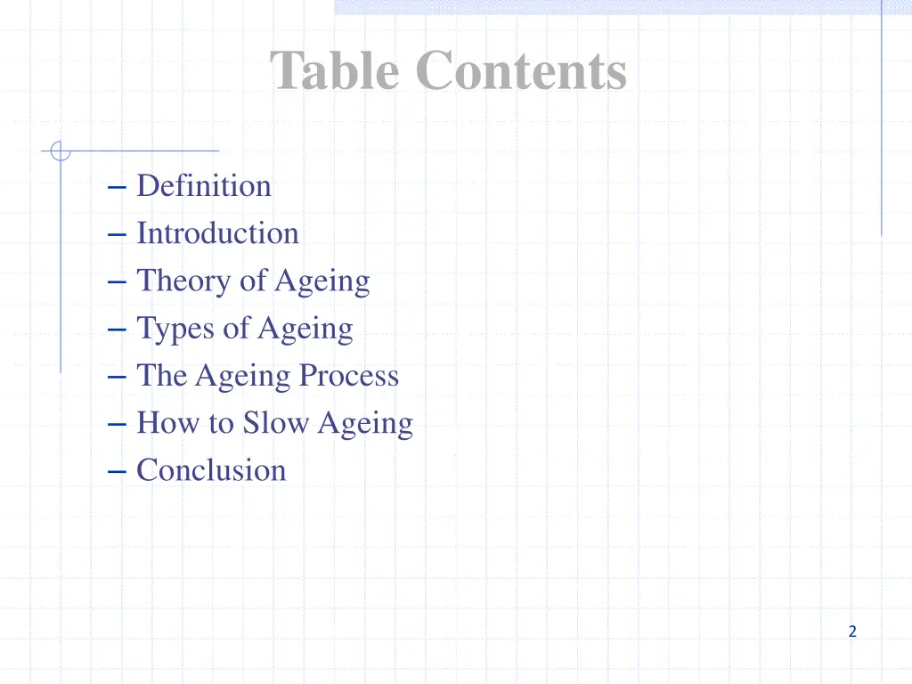 table contents