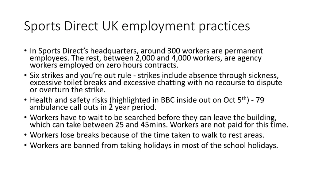 sports direct uk employment practices