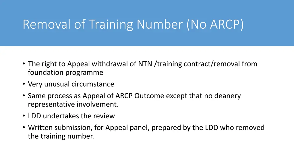 removal of training number no arcp