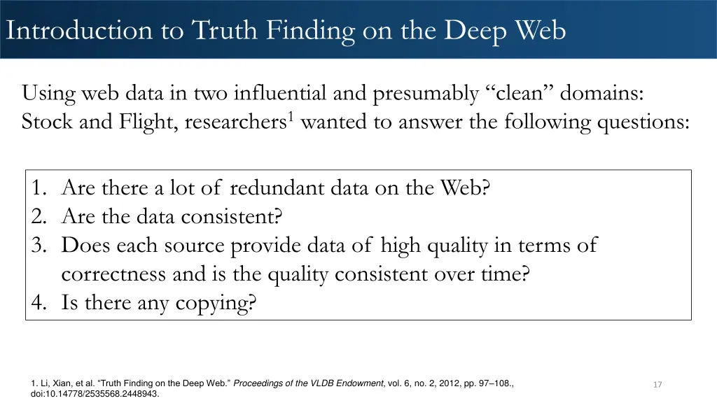 introduction to truth finding on the deep web