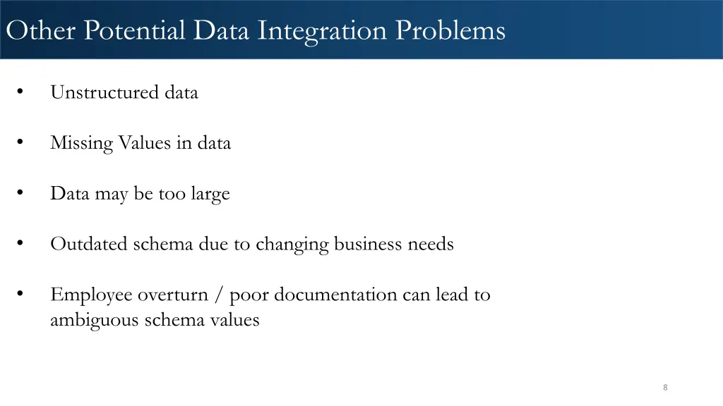 other potential data integration problems