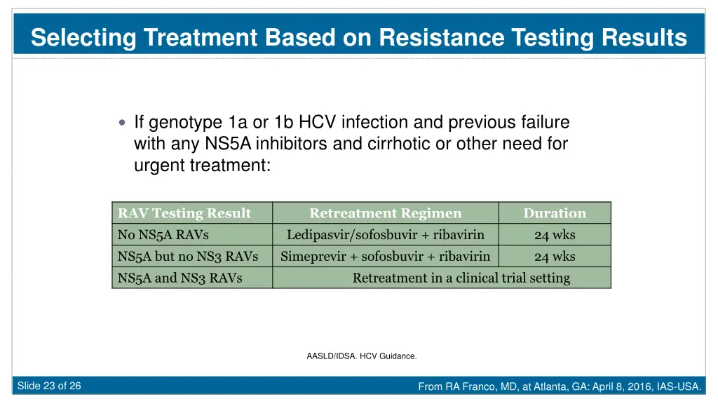 selecting treatment based on resistance testing